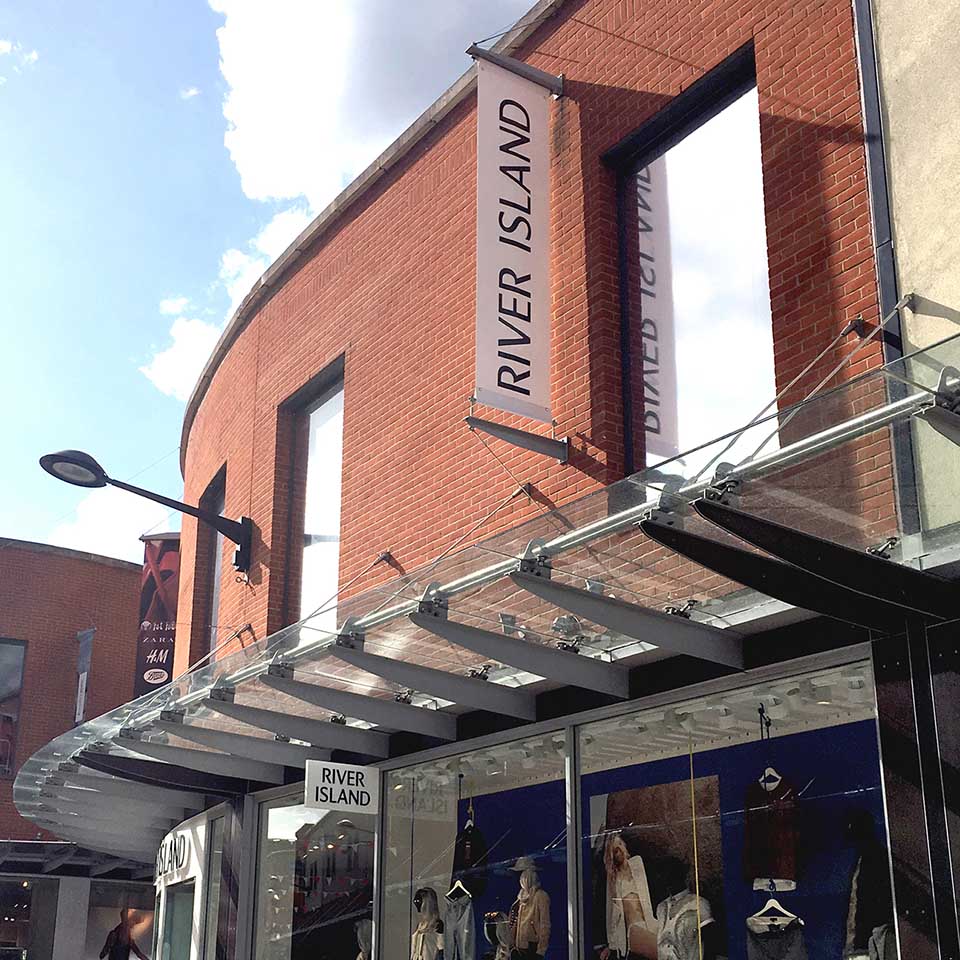 Exterior signage and branding for river island made by bison in Maidstone, Kent.
