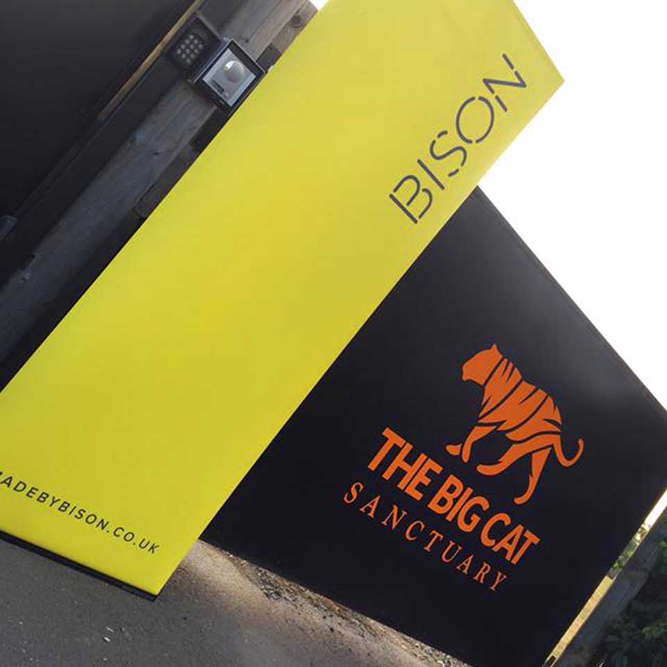 Outdoor signage designed by Bison for the big cat sanctuary