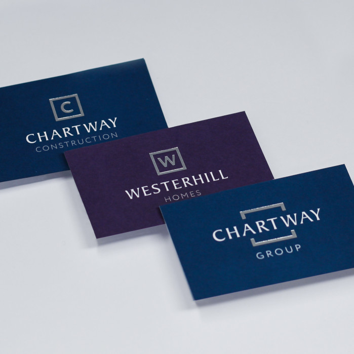 Custom branded business cards for Chartway group and Westhill homes